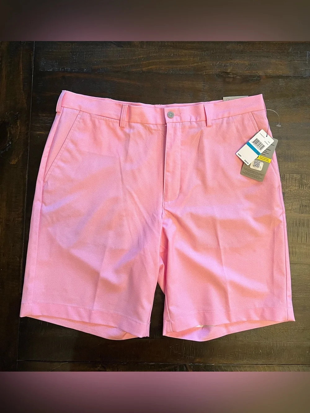 PGA TOUR Men’s 9” SPF50 Flat Front Horizontal Textured Golf Shorts Pink Size 36